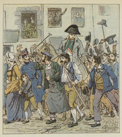 Bij zijn terugkeer van Elba werd de Keizer met ongeëvenaard enthousiasme ontvangen in de voorstad Saint-Antoine door after Louis Charles Bombled