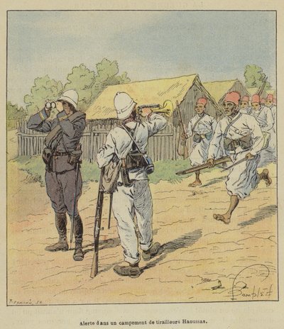 Alarm in een kampement van Haoussa scherpschutters door after Louis Charles Bombled