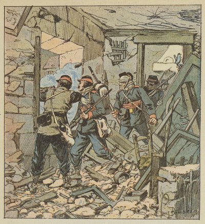 Alarm van de 74e mobiele troepen in de ruïnes van Varize door after Louis Charles Bombled