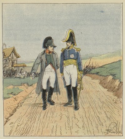 Op weg naar Elba ontmoet Napoleon Augereau door after Louis Charles Bombled