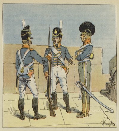 Engelse artillerie, Te voet, Te paard door after Louis Charles Bombled