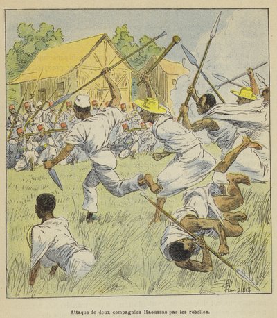 Aanval van twee Haoussa-compagnieën door de rebellen door after Louis Charles Bombled