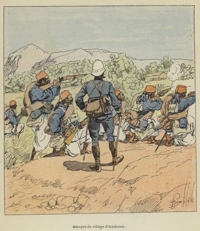 Aanval op het dorp Andratra door after Louis Charles Bombled