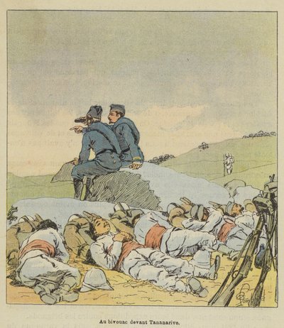 Bij het bivak voor Tananarive door after Louis Charles Bombled