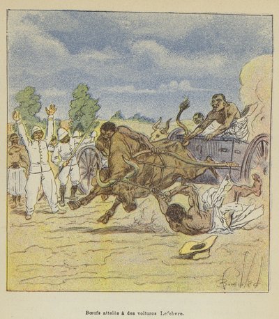 Ossen aangespannen voor Lefebvre-wagens door after Louis Charles Bombled