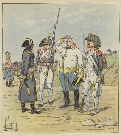Bonaparte ondervraagt een dikke Oostenrijkse majoor gevangene door after Louis Charles Bombled