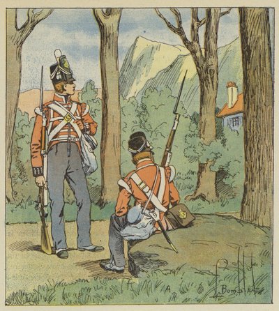 Daar hadden de twee Engelse soldaten post gevat om ons te bewaken door after Louis Charles Bombled