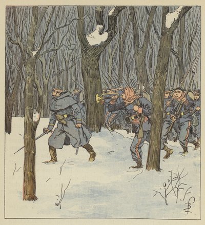 Bajonetaanval in het bos door de mobiele eenheden van Sarthe door after Louis Charles Bombled