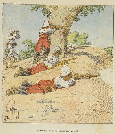 Afrikaanse jagers vechtend te voet door after Louis Charles Bombled