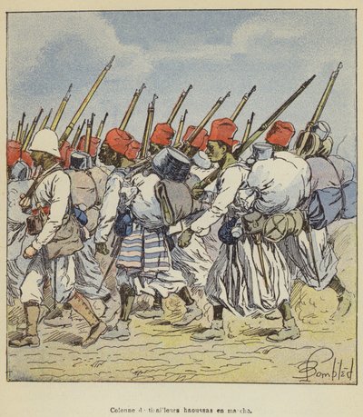 Kolonne van Haussa-scherpschutters op mars door after Louis Charles Bombled