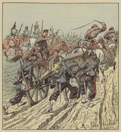 Strijd bij Artenay Terugtrekking van de artillerie onder bescherming van het 6e draken door after Louis Charles Bombled