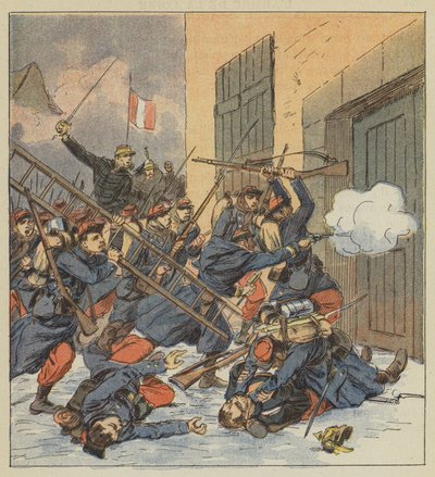 Gevecht bij Droue, generaal Gougeard leidt een infanteriekolom door after Louis Charles Bombled