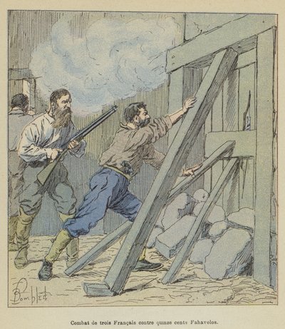 Gevecht van drie Fransen tegen vijftienhonderd Fahavolos door after Louis Charles Bombled