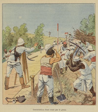 Bouw van een weg door de genie door after Louis Charles Bombled