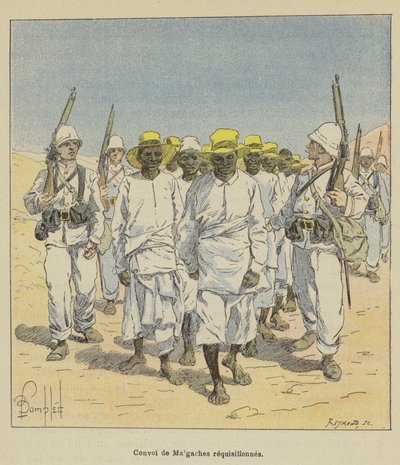 Konvooi van gerekwireerde Malagassiërs door after Louis Charles Bombled