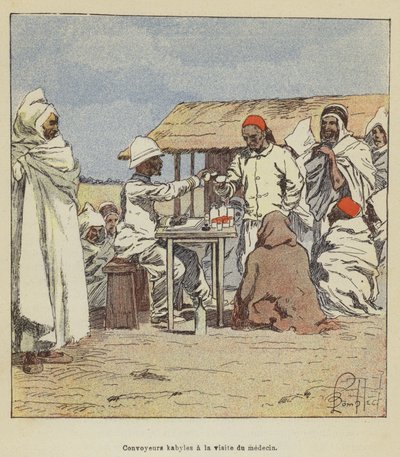 Kabylische begeleiders bij het bezoek aan de dokter door after Louis Charles Bombled