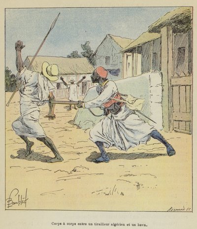 Handgemeen tussen een Algerijnse scherpschutter en een Hova door after Louis Charles Bombled