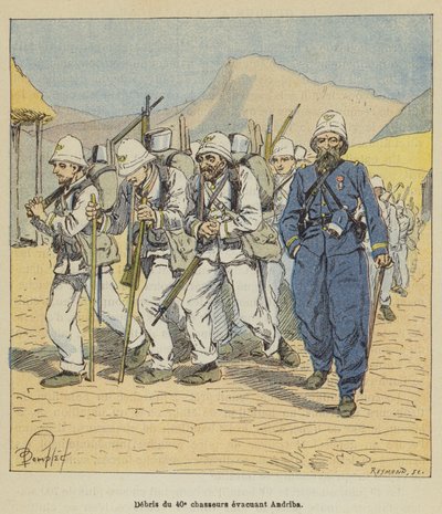 Overblijfselen van het 40e jagersbataljon evacueren Andriba door after Louis Charles Bombled