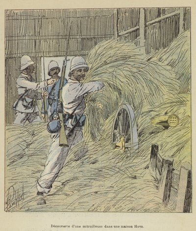 Ontdekking van een machinegeweer in een Hova-huis door after Louis Charles Bombled