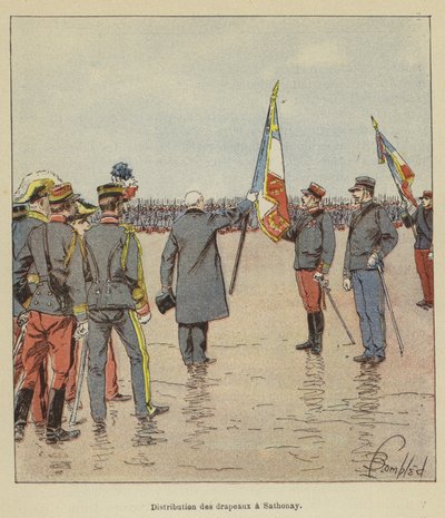 Uitdeling van vlaggen in Sathonay door after Louis Charles Bombled