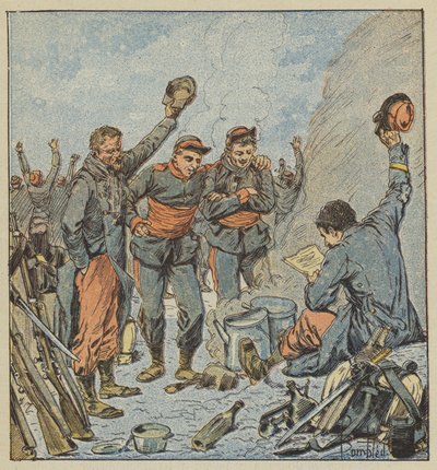 Enthousiasme van de troepen bij de aankondiging van de overwinning van generaal Ducrot door after Louis Charles Bombled