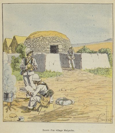Ingang van een Malagasisch dorp door after Louis Charles Bombled