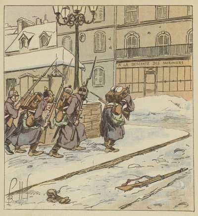 Late en voorzichtige intrede van de eerste Pruisen in Le Mans door after Louis Charles Bombled