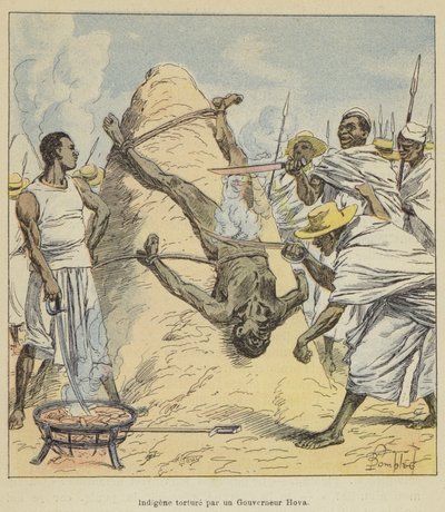 Inheemse gemarteld door een Hova-gouverneur door after Louis Charles Bombled