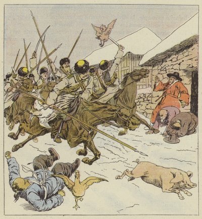 Inval van de Kozakken in een dorp door after Louis Charles Bombled