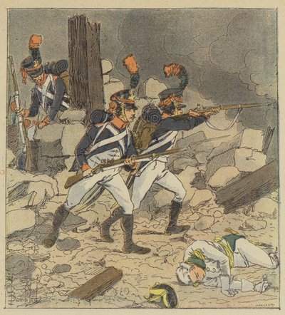 De keizer stuurde de scherpschutters van zijn garde naar Aspern door after Louis Charles Bombled