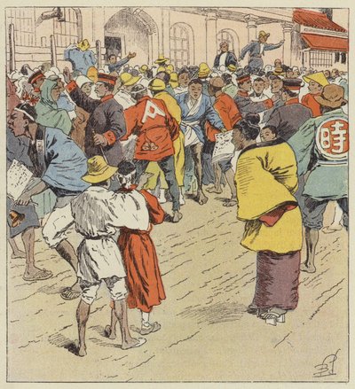 De menigte wacht op nieuws van de oorlog voor de Figi-Humpo door after Louis Charles Bombled