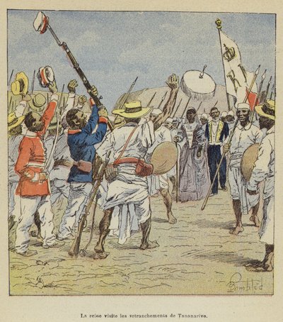 De koningin bezoekt de vestingen van Tananarive door after Louis Charles Bombled