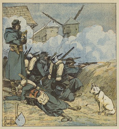 Het 5e bataljon mariniers bij de molen van Neuville door after Louis Charles Bombled