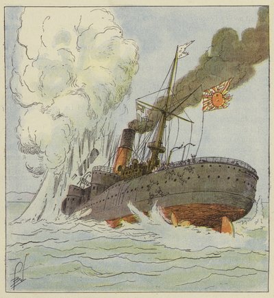 De Kinschim-Maru gezonken door een mijn door after Louis Charles Bombled