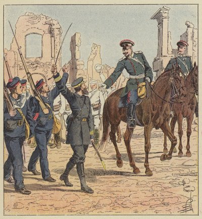 Kapitein de Marolles en generaal Stessel door after Louis Charles Bombled
