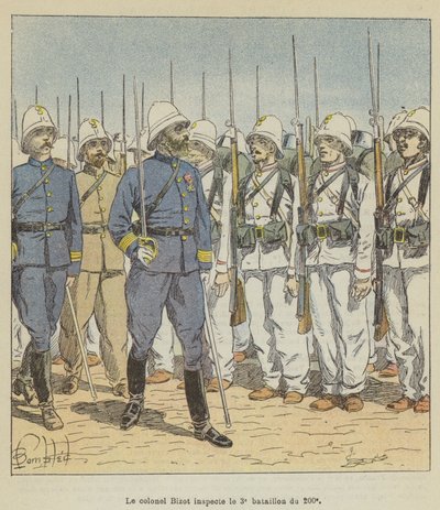 Kolonel Bizot inspecteert het 3e bataljon van de 200e door after Louis Charles Bombled