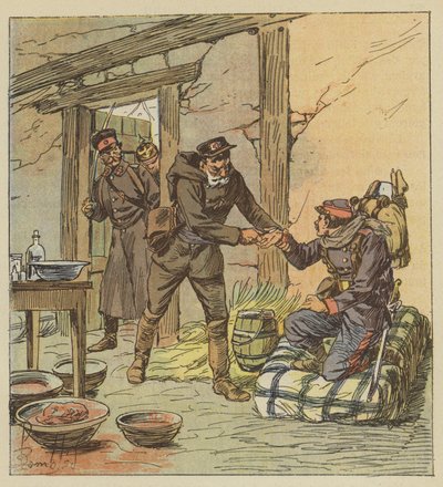 Dokter Libert redt het leven van een mobiele eenheid uit Calvados door hem een wond toe te brengen door after Louis Charles Bombled