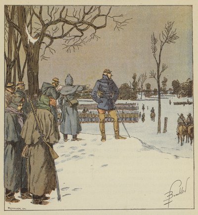 Generaal Chanzy inspecteert de frontlinies op 11 januari, voor de slag door after Louis Charles Bombled