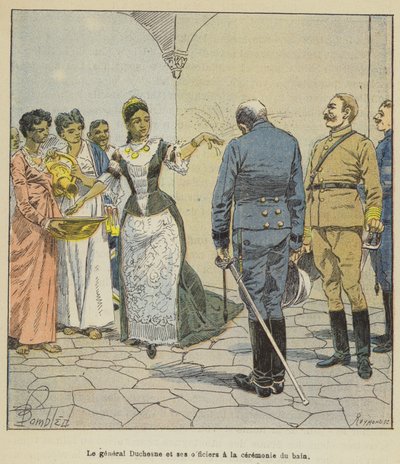 Generaal Duchesne en zijn officieren bij de badceremonie door after Louis Charles Bombled