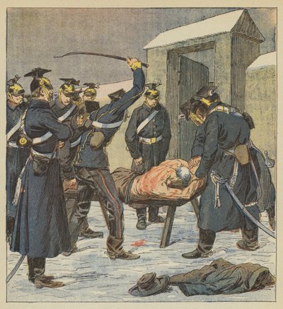 De burgemeester van Villiers wordt tot bloedens toe gegeseld op bevel van een Pruisische officier door after Louis Charles Bombled