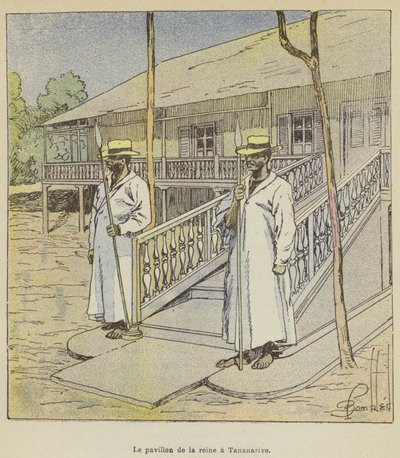 Het paviljoen van de koningin in Tananarive door after Louis Charles Bombled
