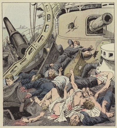 De brug van de Varyag na het gevecht van 9 februari door after Louis Charles Bombled