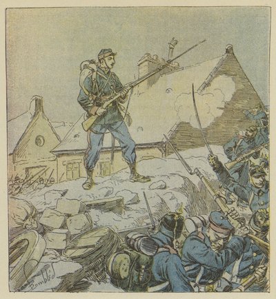 Sergeant Pitou, die moedig de barricade van Courceboeufs beklimt, beslist over de inname van het dorp door after Louis Charles Bombled