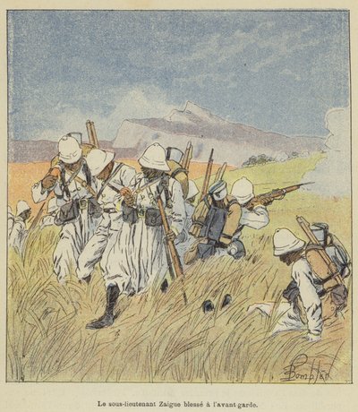 De onderluitenant Zaigue gewond aan de voorhoede door after Louis Charles Bombled