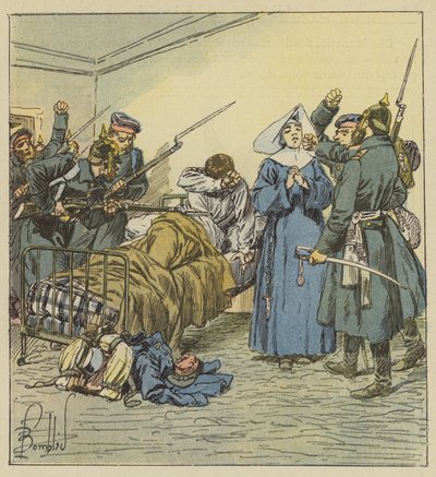 De Pruisen bij de ambulance van boulevard Negrier door after Louis Charles Bombled