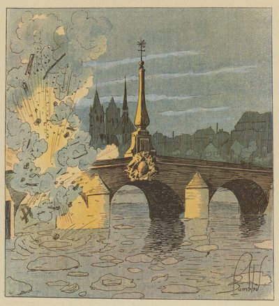 De Pruisen blazen de loopbrug van de brug van Blois op om aan onze achtervolging te ontsnappen door after Louis Charles Bombled