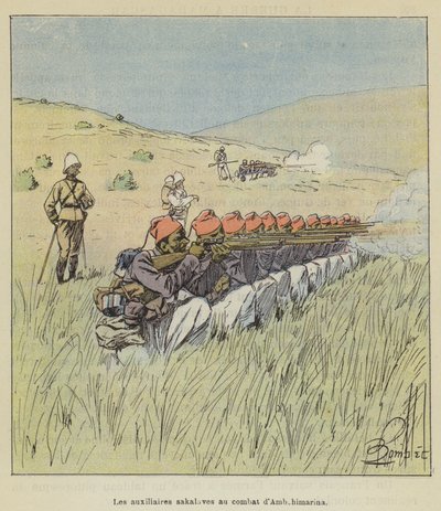 De Sakalava-hulpkrachten in de strijd bij Ambohimarina door after Louis Charles Bombled
