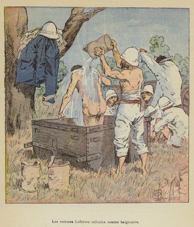 Lefebvre-wagens gebruikt als badkuipen door after Louis Charles Bombled