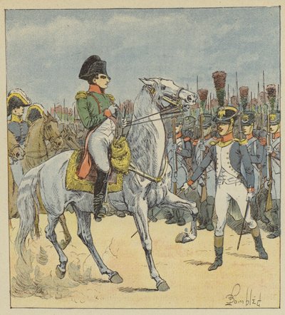 Napoleon aangesproken tijdens de parade door een luitenant door after Louis Charles Bombled