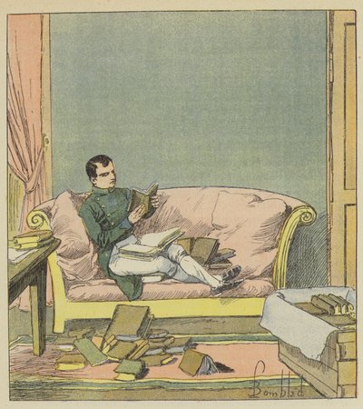 Napoleon bekijkt de boeken die hem net zijn gestuurd door after Louis Charles Bombled